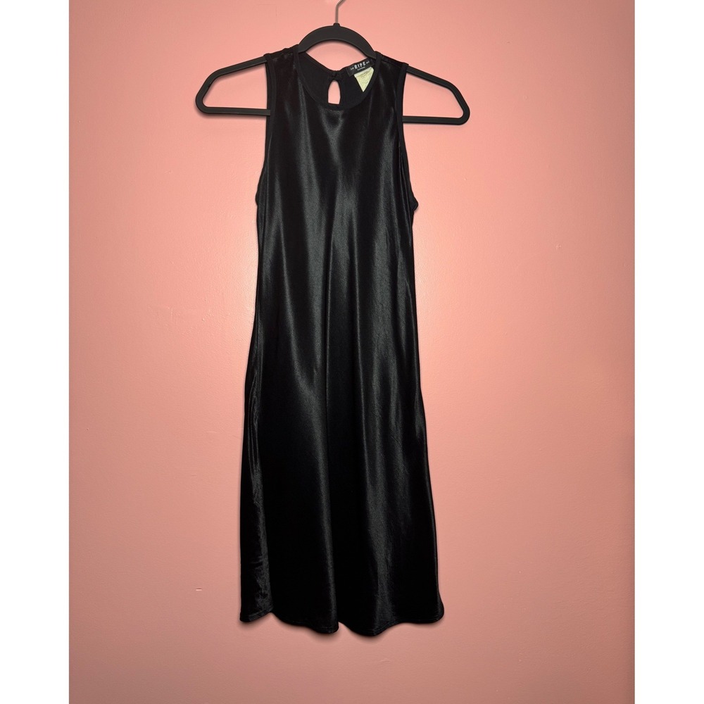 Vintage 90's Ripe Clothing Mini Dress Womens 7 Black Satin High Neck Sleeveless